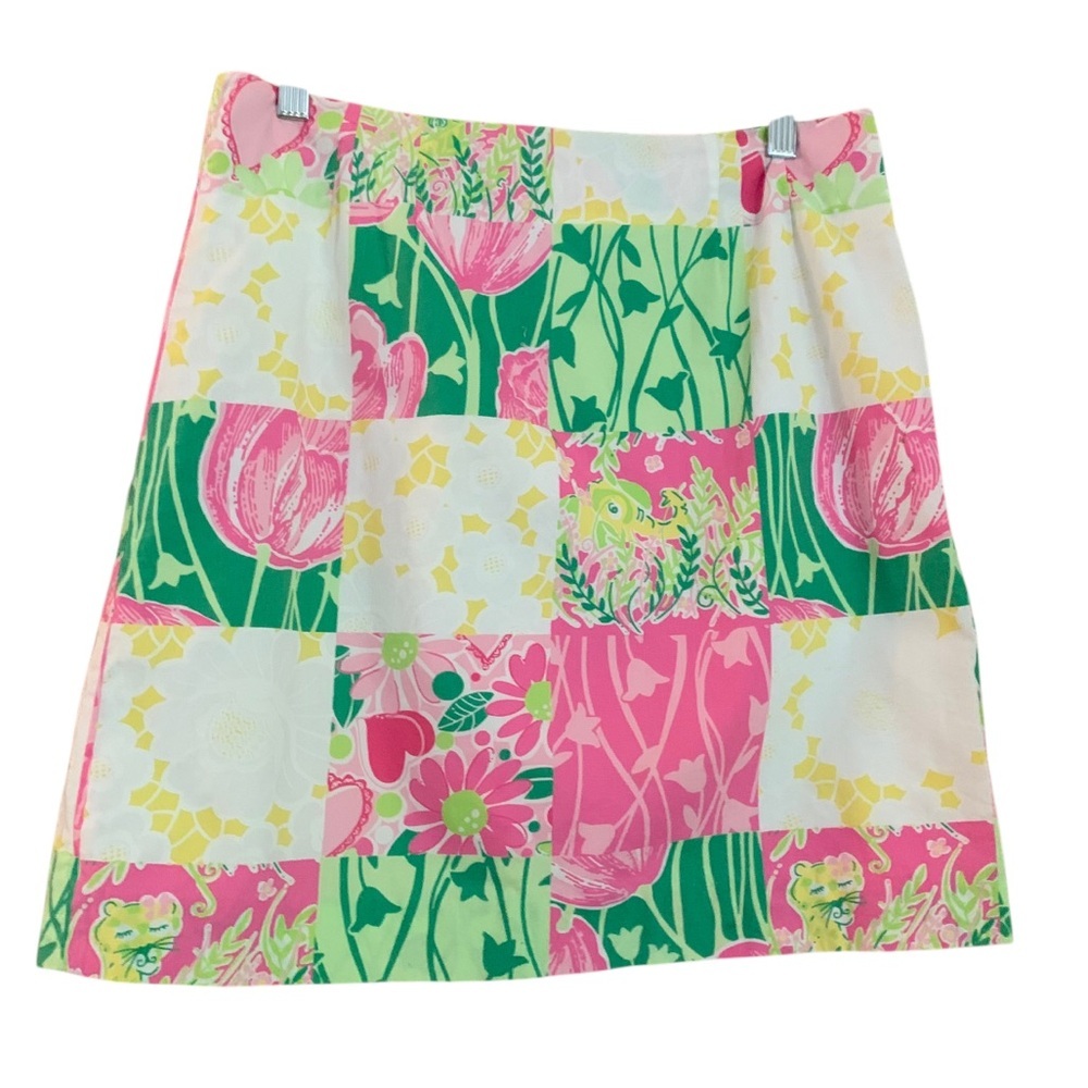 Lily Pulitzer Vintage Preppy Patchwork Pink Green Lined A Line Skirt Sz 6